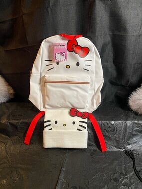 Hello Kitty White Backpack and Pouch with Red Bow Accents
